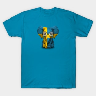 Baby Elephant with Glasses and Swedish Flag T-Shirt